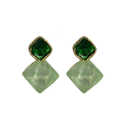Dripping oil sparkling square stud earrings