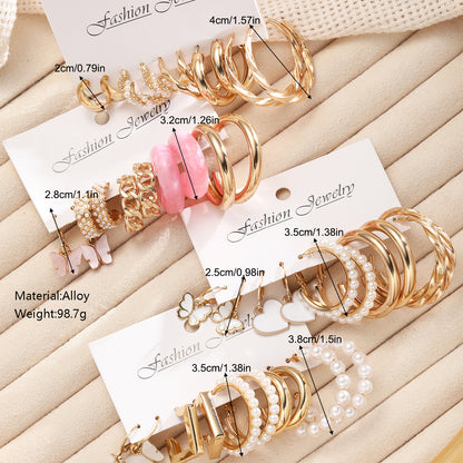 Butterfly Pearl Resin Earrings 20-Piece Set