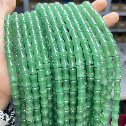 12 * 8Mm natural green Dongling jade bamboo beads loose beads