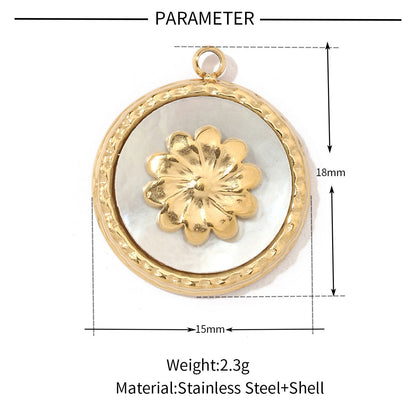 Peach heart round shell titanium steel necklace pendant