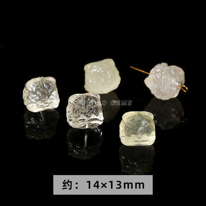 Cuentas sueltas con grabado de cabeza de león de obsidiana plateada y cristal 