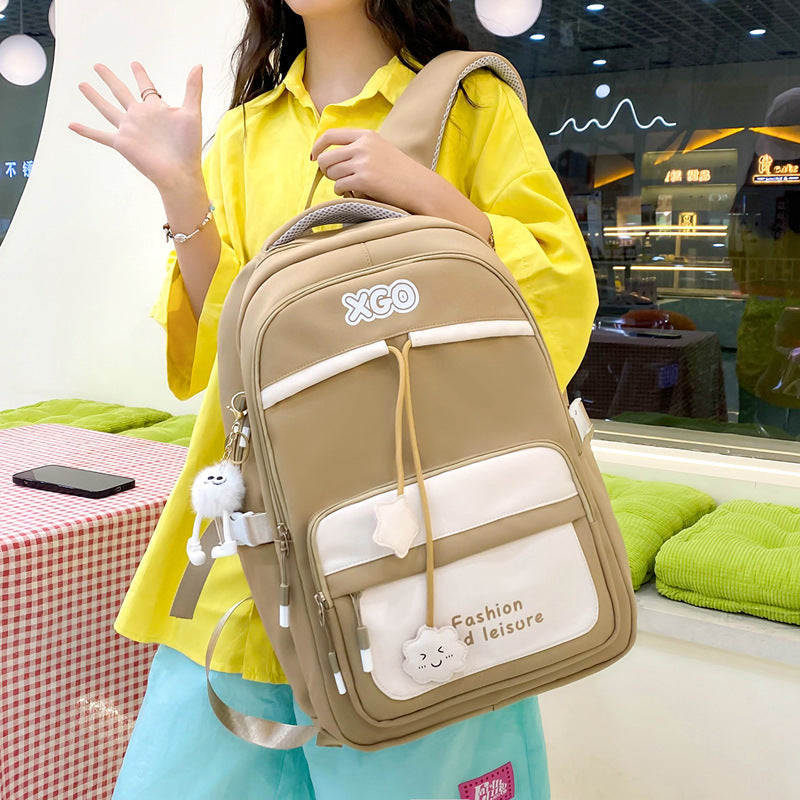 Contrast color school bag. Large capacity nylon casual