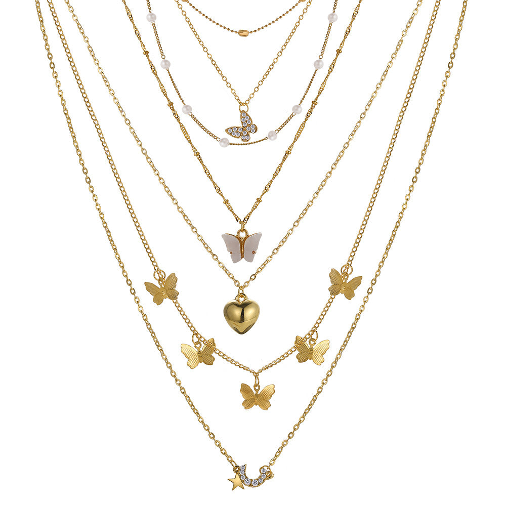 Dripping Butterfly Peach Heart Necklace Set