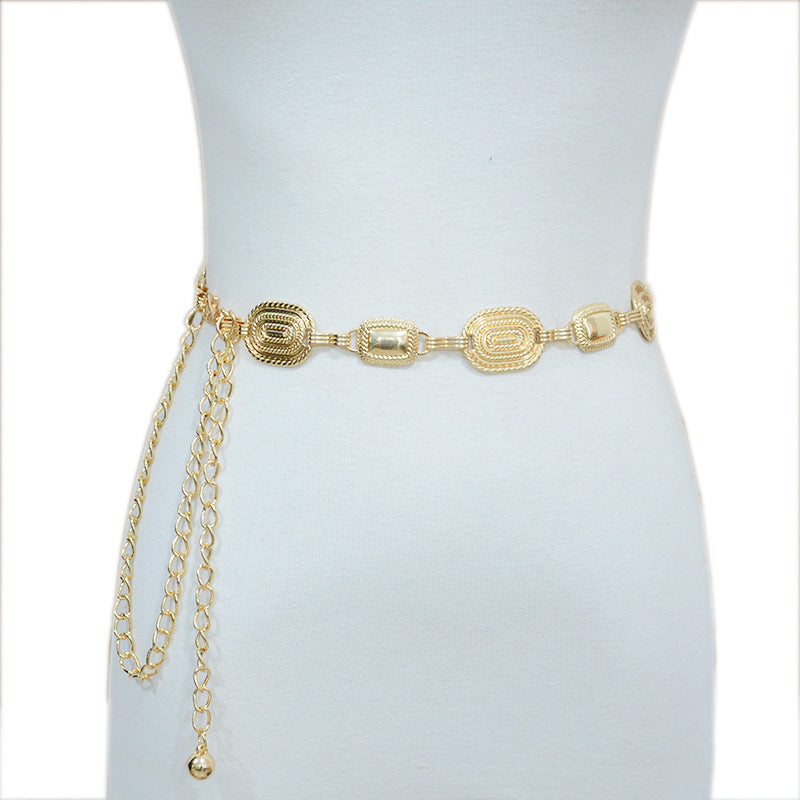 Retro copper buckle metal chain waist chain