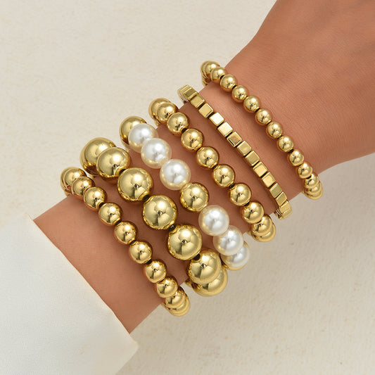 CCB Pearl Beaded Stretch Bracelet Set