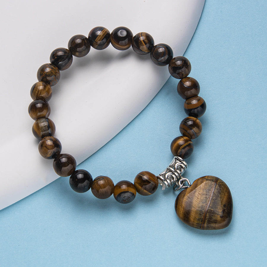 Pulseira elástica de coração de cristal de pedra natural colorida de 8 mm 