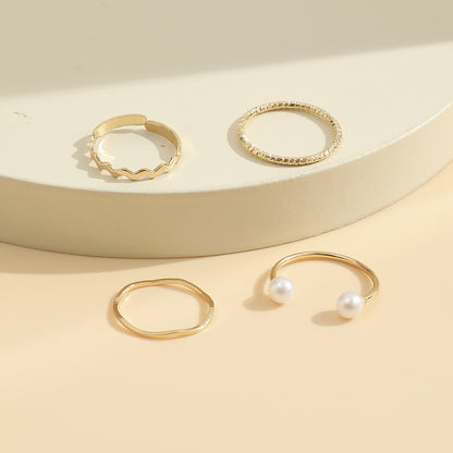 Pearl wave twist ring set four pieces