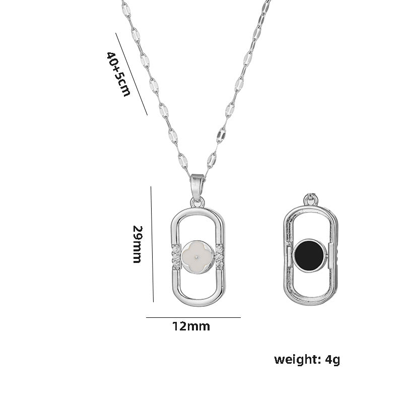 Geometric Oval Pendant Necklace, Stainless Steel