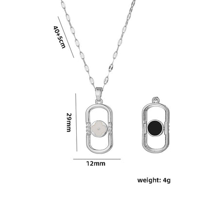 Geometric Oval Pendant Necklace, Stainless Steel