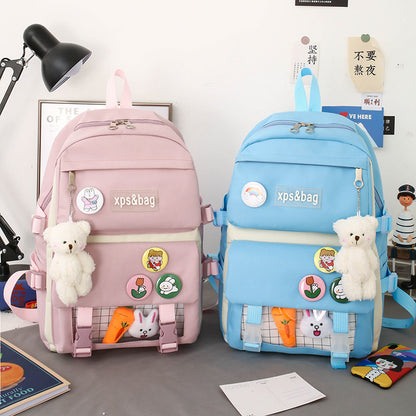 Four-piece student backpack canvas contrast color