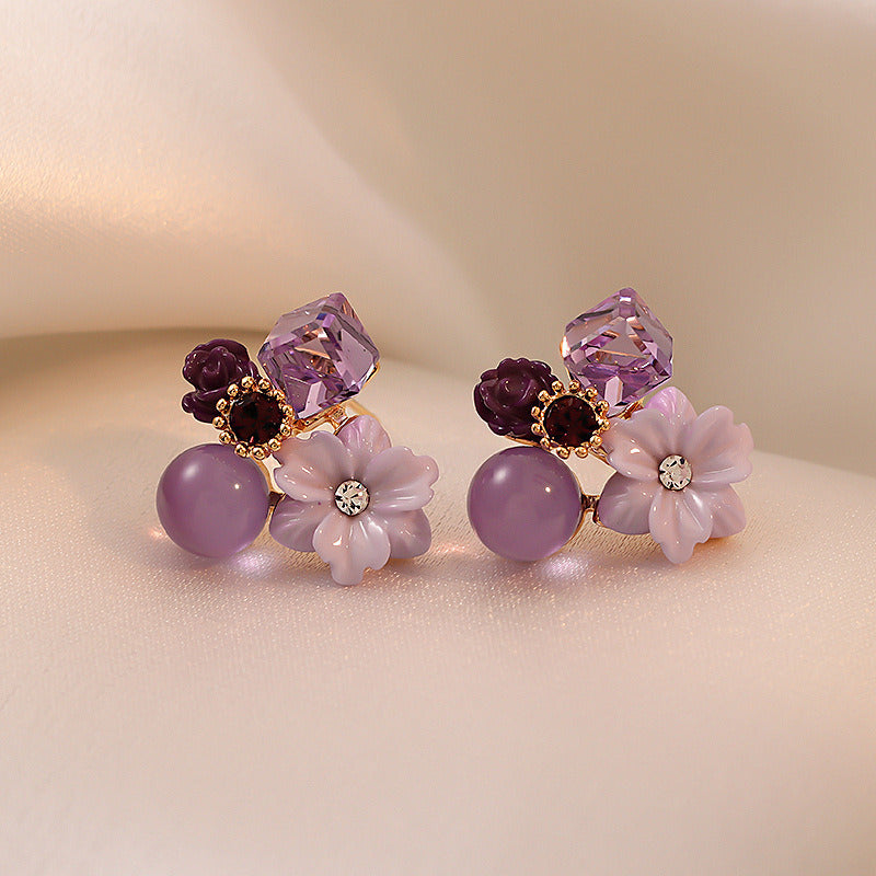 Pendientes de flores de cristal morado 