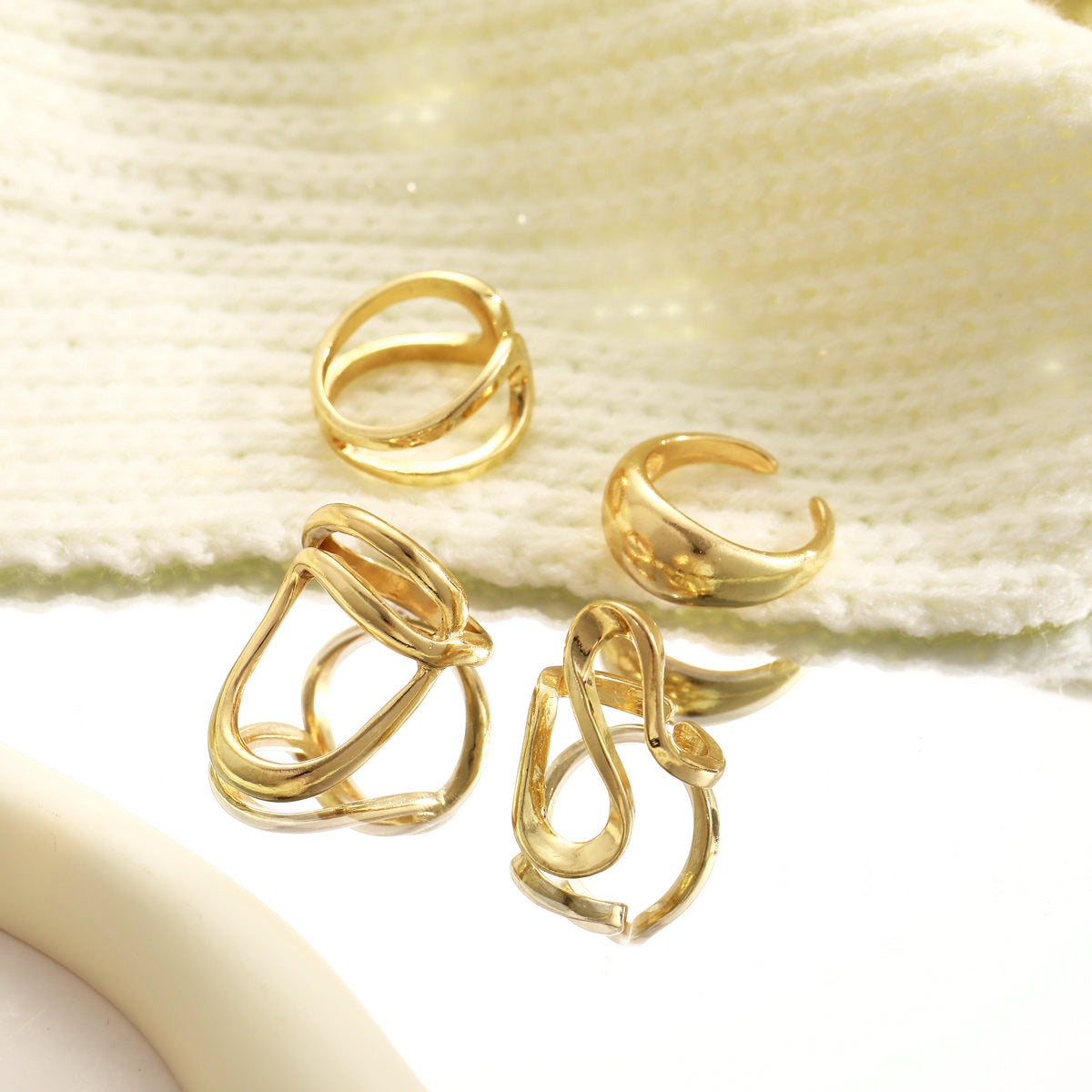 Irregular Gold Geometric Ring Set