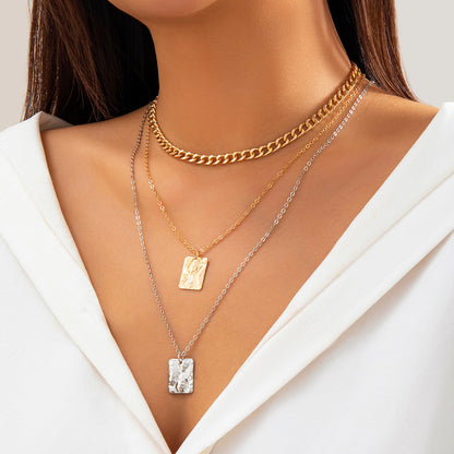 Stacked Hip Hop Suit Square Necklace