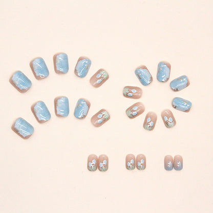 Blue Tulip Oil Painting Short Nails