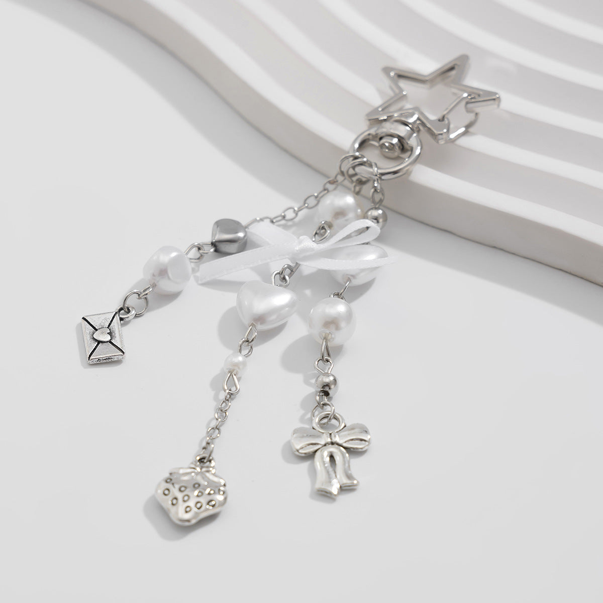 Keychain alloy glass bead pendant
