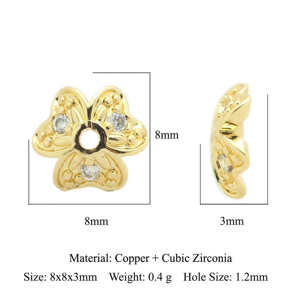 5 pcs/pack round copper zircon beaded flower spacer beads