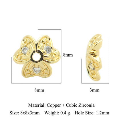 5 pcs/pack round copper zircon beaded flower spacer beads