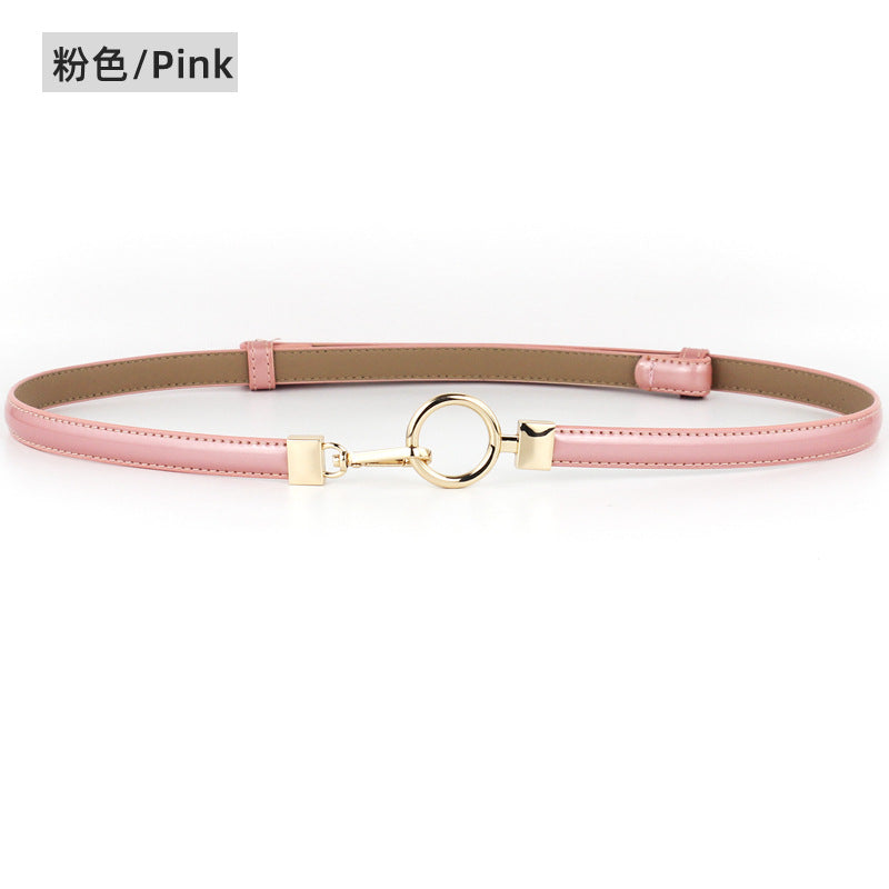 Gold buckle leather thin belt