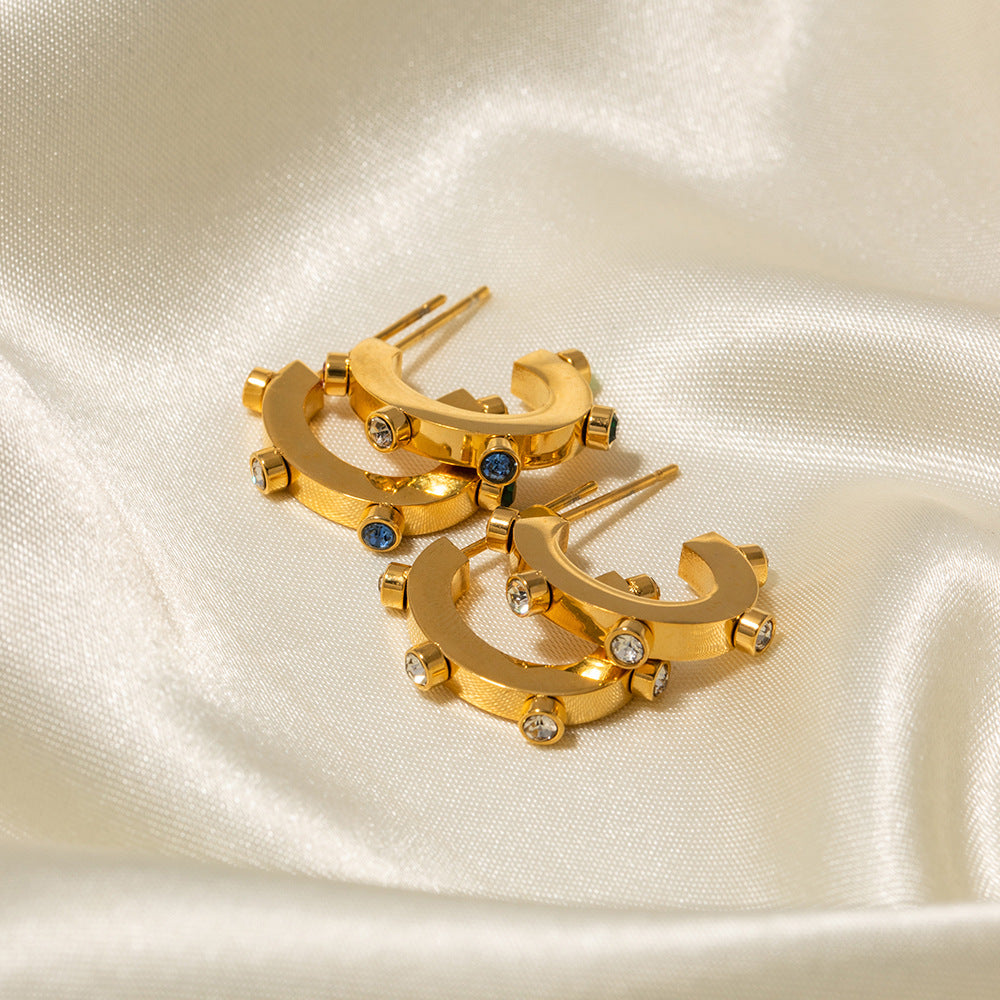 Colored Diamond C-Shaped Earrings