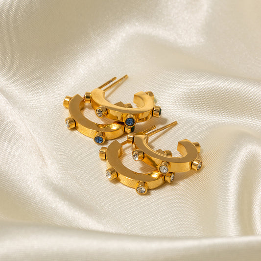 Colored Diamond C-Shaped Earrings