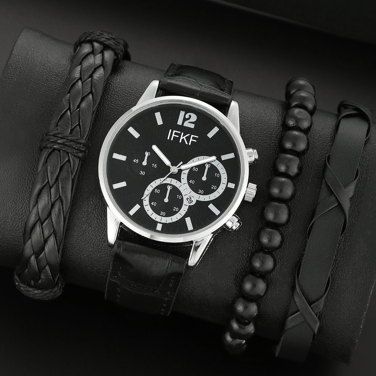 Quartz watch 3 braided bracelet set