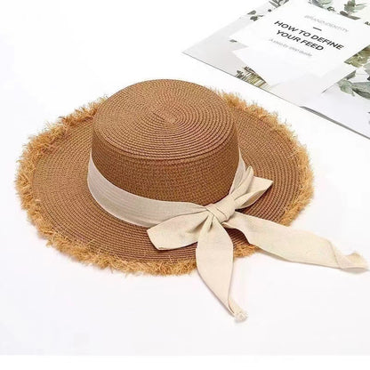 Bow-Tie Flat-Top Straw Hat