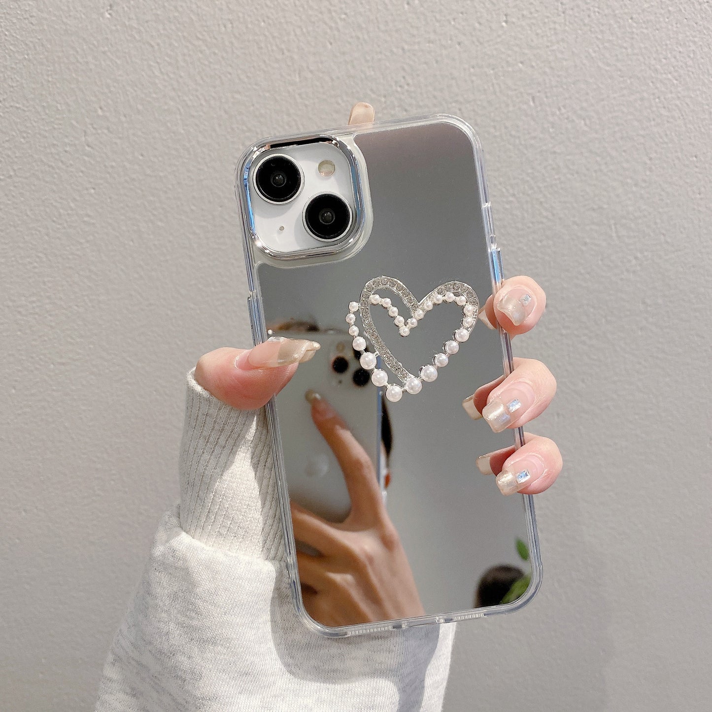 Apple 15 Pro Mirror Silver Bow iPhone 11/12 Bracelet Shockproof Hard Case