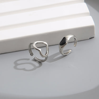 Vintage hollow heart open ring 2-piece set