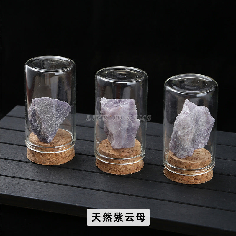 Botella de los deseos con muestra de mineral de roca de cristal 