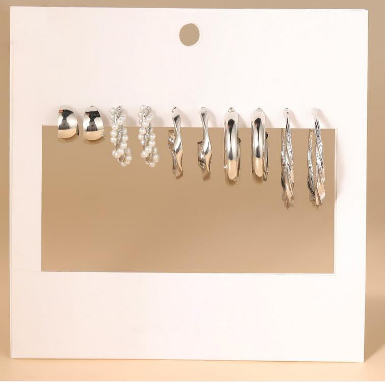 Retro Pearl & Acrylic Earring Set (5-Piece)