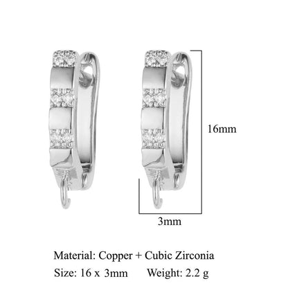 Hebilla de oreja para mujer con microincrustaciones de cobre y diamantes cuadrados 