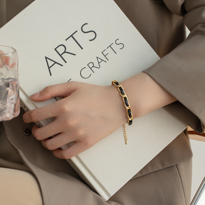 Woven Leather & Titanium Steel Retro Bracelet — Versatile Fashion