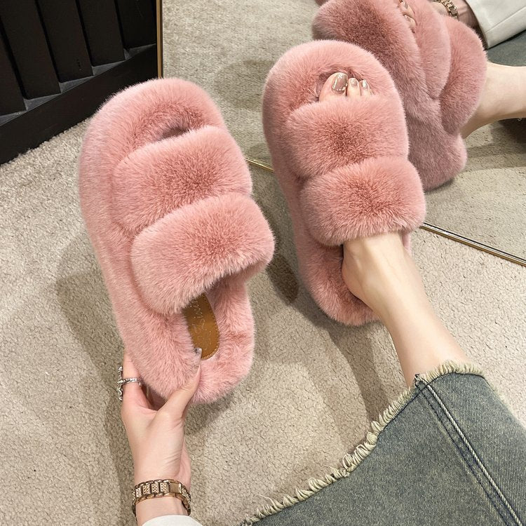 Double fluffy slippers