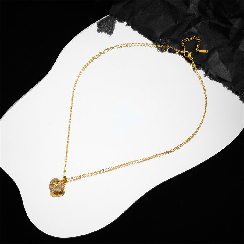 Peach Heart A Letter Titanium Steel Necklace