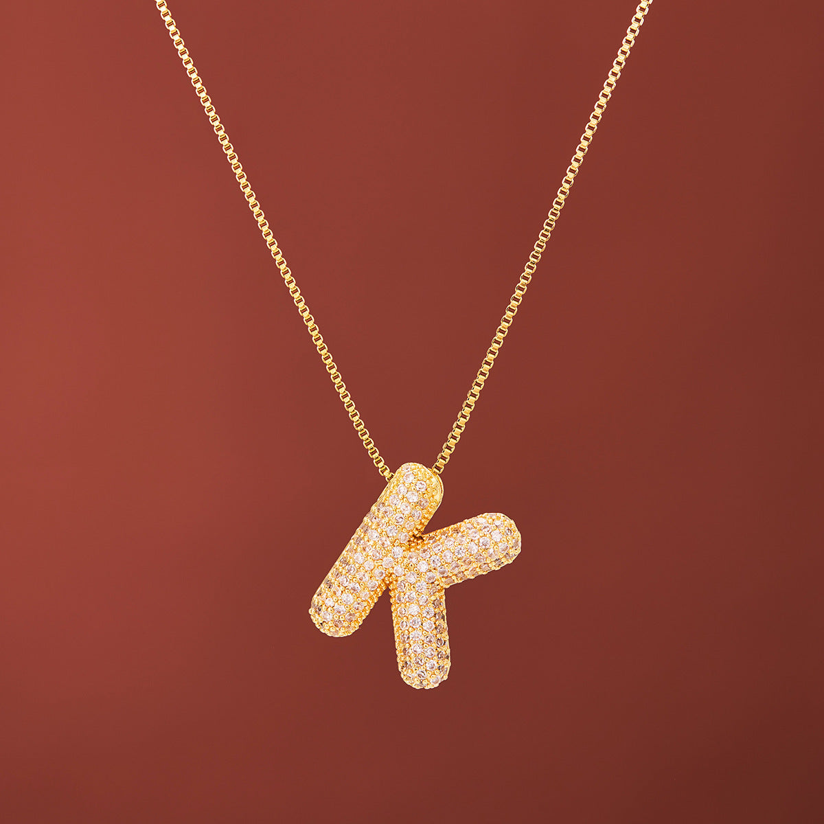 18K Gold-Plated Alphabet Necklace with Micro Zircon (Titanium Steel)