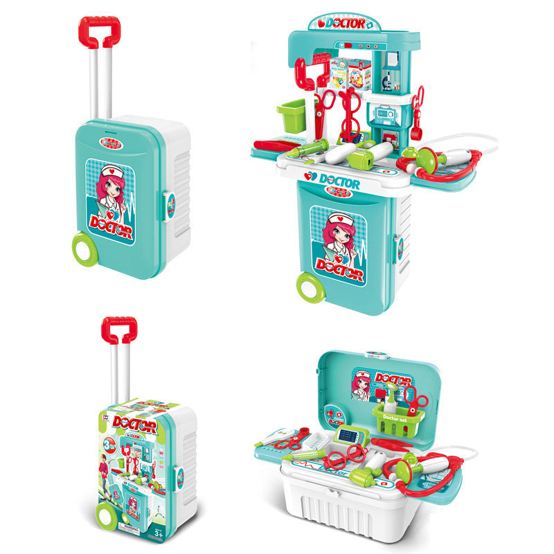 Juego de juguetes de simulación: utensilios de cocina de simulación, tocador, herramientas médicas, herramientas en uno, estuche de viaje con ruedas, juguete de educación temprana 