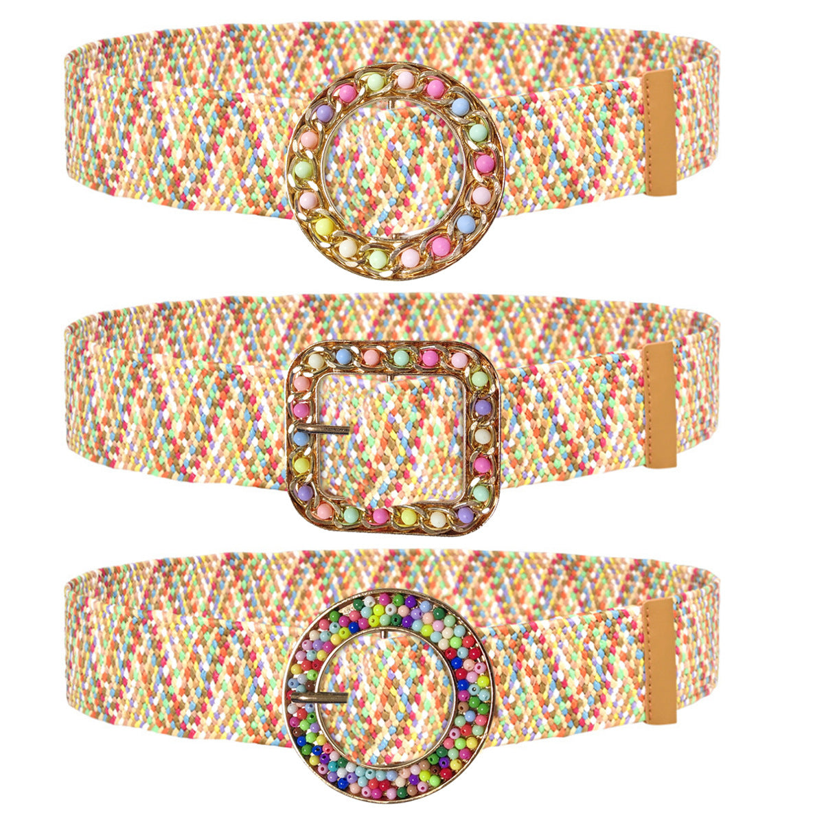 Colorful PP grass woven women's belt
