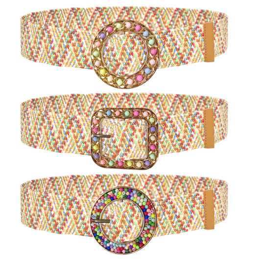 Colorful PP grass woven women's belt