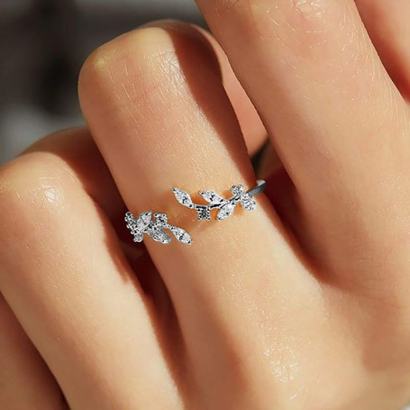 Diamond Leaf Adjustable Ring