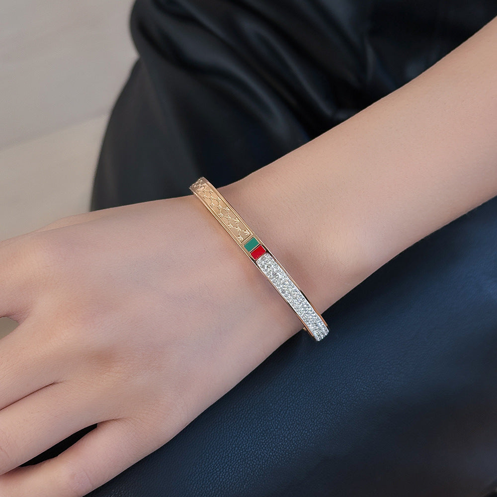 Women's Red & Green Enamel 18K Gold-Plated Titanium Steel Oval Bracelet