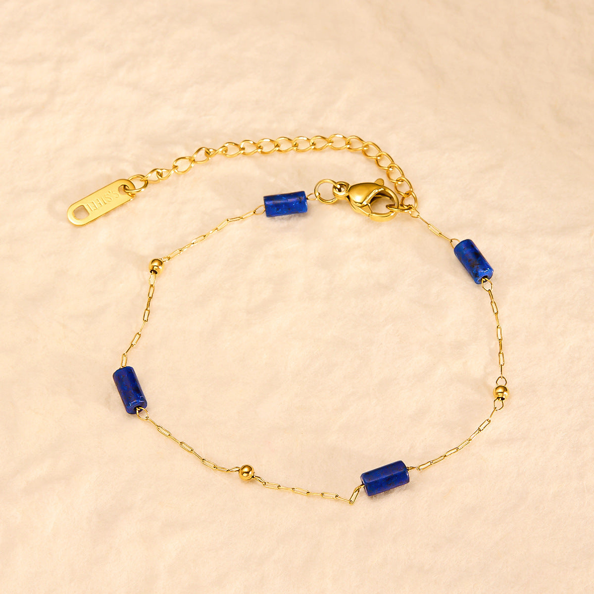 Natural Lapis Lazuli Bead Titanium Steel Bracelet — Non-Fading Women's Fashion