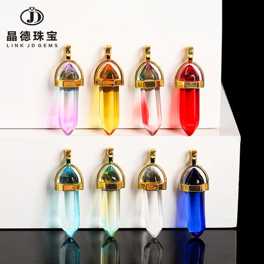 Colorful glass hexagonal column pendant