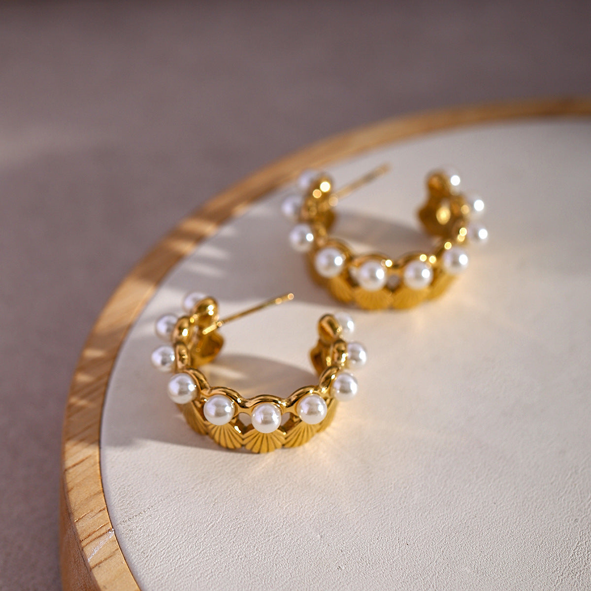 C-shaped shell titanium steel earrings for women