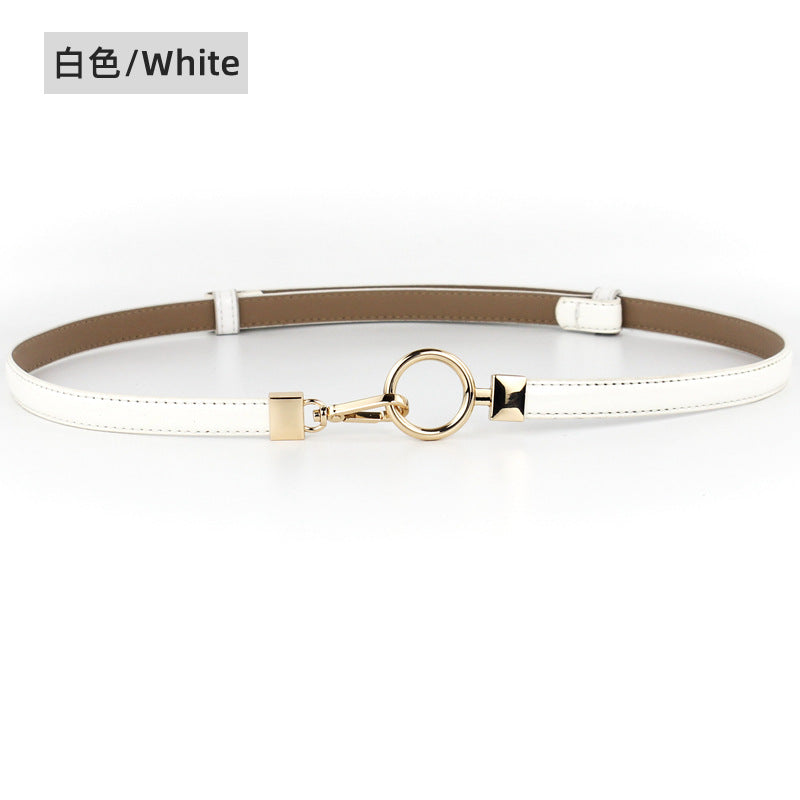 Gold buckle leather thin belt