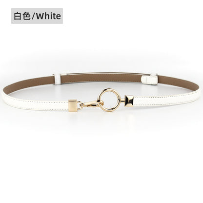 Gold buckle leather thin belt