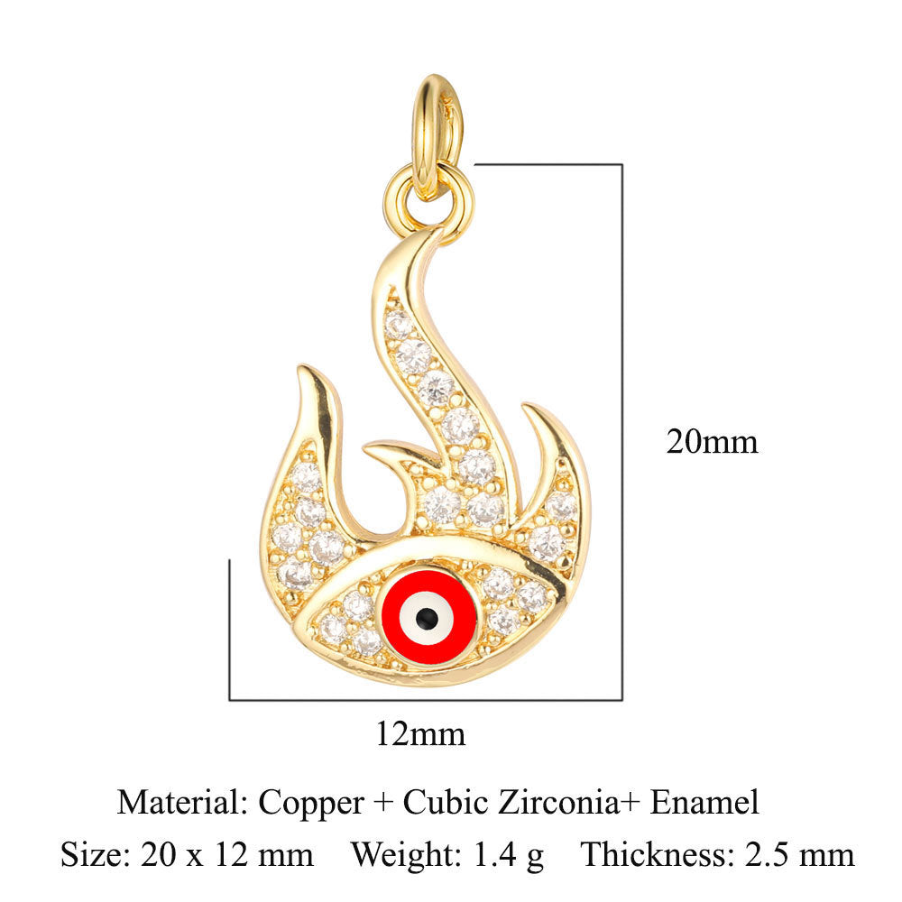 Crescent moon pentagram copper zircon pendant.