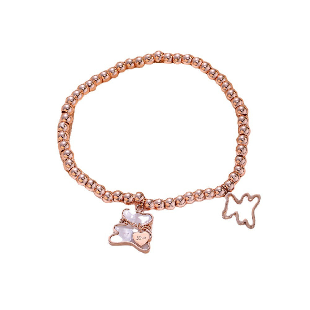Cute Bear Shell Titanium Steel Bead Bracelet - Wholesale