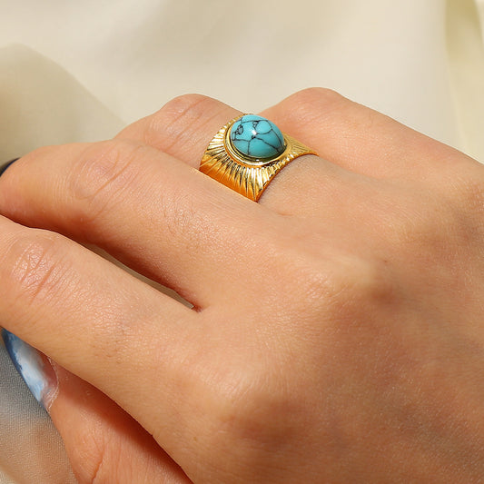 Turquoise Swirl Logo Open Adjustable Ring