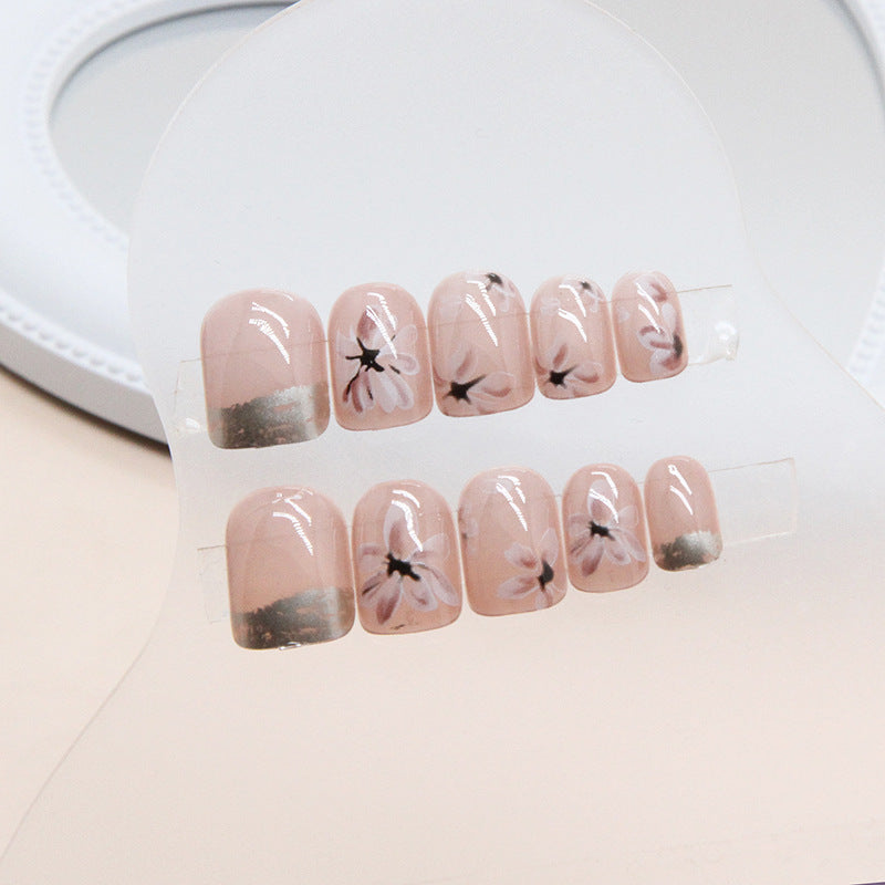 Camellia Flower Autumn Winter Short Round Nails