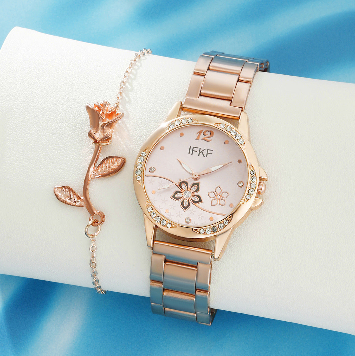Steel strap watch women's rose gold bracelet